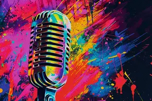 Westfalen Weser Kultstarter Mikrofon Westfalen Weser Kultstarter Mikrofon: ein sehr buntes Bild mit Farbklecksen