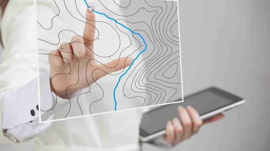 Illustration GIS System mit Menschen mit Tablet PC